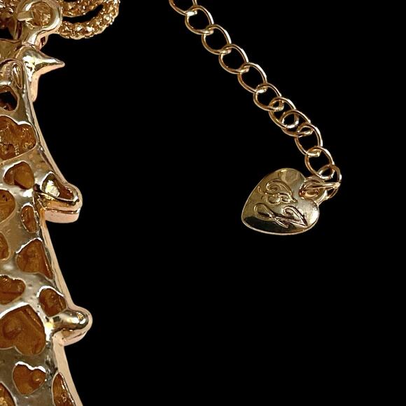 Betsey Johnson Christmas Tree Adj. Necklace Red Crystal Gold Chain BJ Charm - Picture 4 of 11